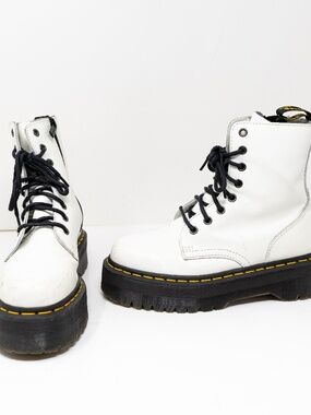 Dr. Martens Jadon Polished Leather Lug Sole Utility Ankle Booties Shoes White 6
